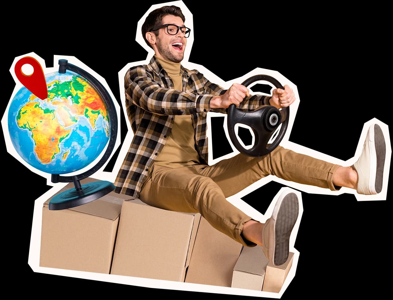 Man smiling while holding the steering wheel